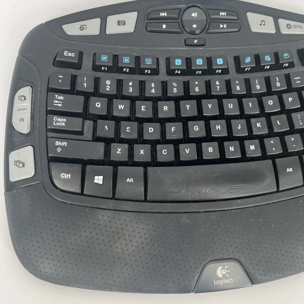 Logitech K350 Wave Wireless Keyboard Ergonomic No USB Dongle - Tested Working